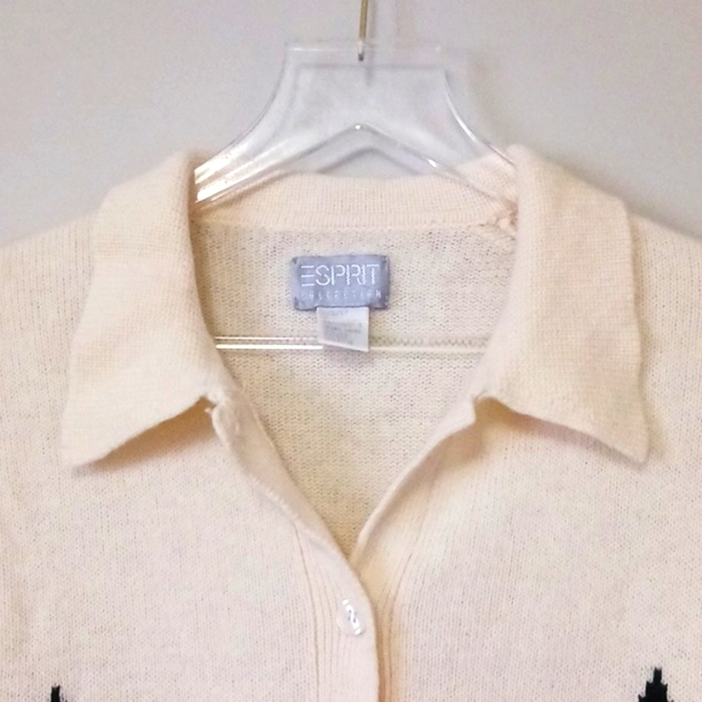 Vintage Y2K Esprit Wool Preppy Collared Button Front Cardigan Sweater Size S - Picture 3 of 9
